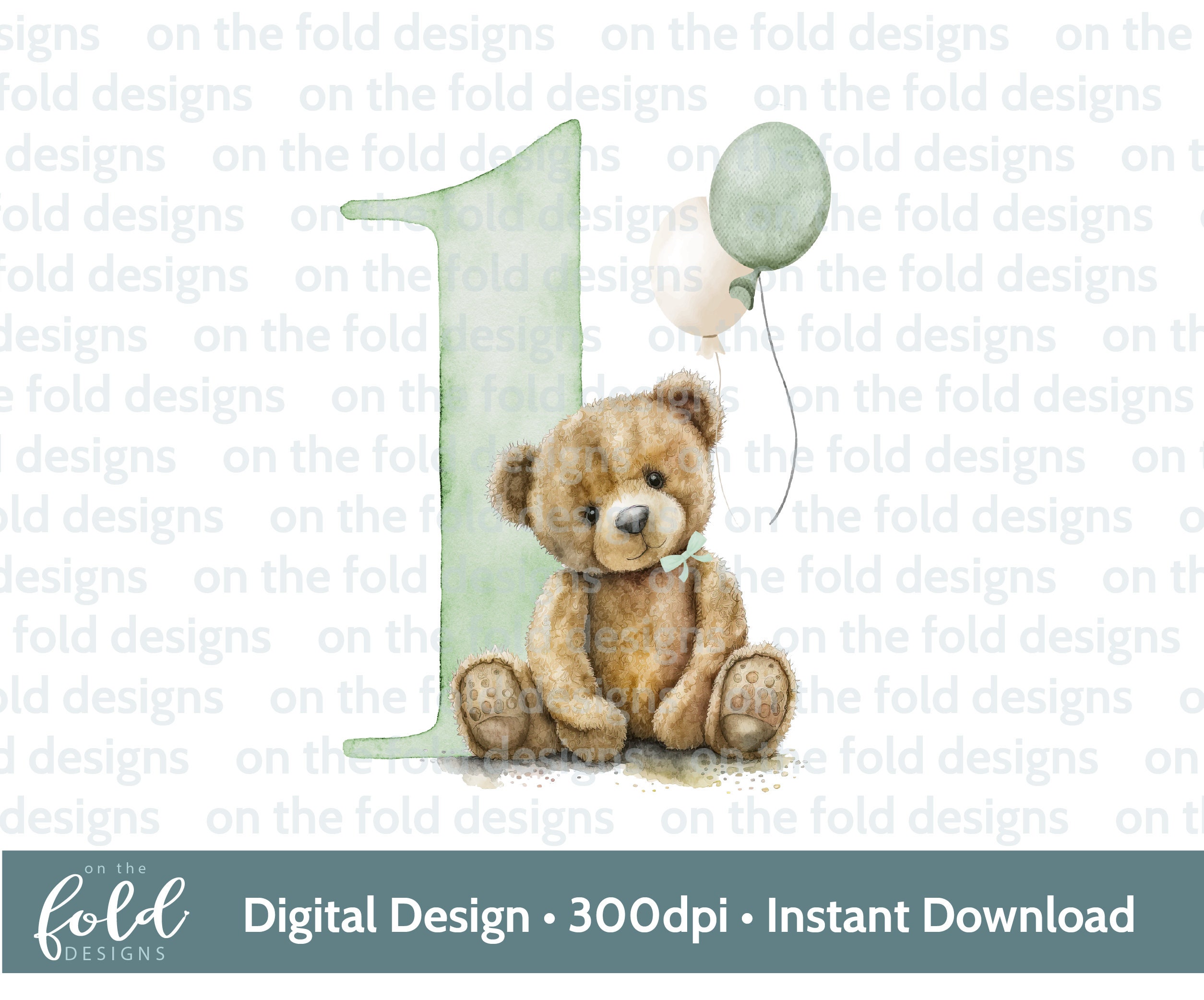 Teddy Bear 1st Birthday Clipart, Balloons, Green (instant Digital ...