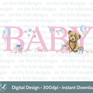Nieuwe babymeisje clipart teddybeer roze ballonnen png, babyshower, sublimatie, DTF-ontwerp kaart vest nieuwe aankomst, klein bedrijf Stock Afbeelding