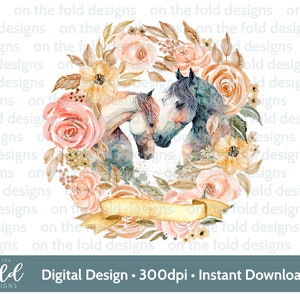 Horse, Pony Floral Wreath clipart instant download file transparent background sublimation, card crafting, tumblers, waterslides