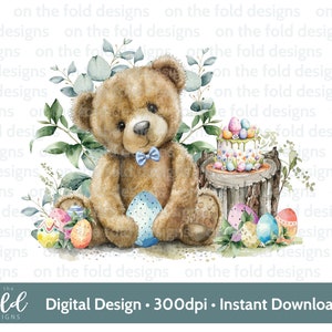 Clipart de osito de Pascua 1.ª Pascua Acuarela PNG Clipart digital instantáneo Diseño de tarjeta de niño azul bebé Chaleco de Pascua Impresión por sublimación UVDF