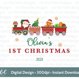 Train de Noël, 1er Noël, Clipart bébé, téléchargement numérique PNG, vêtements pour bébé, conception de cartes de Noël, sublimation, fabrication de cartes DTF Santa Sack