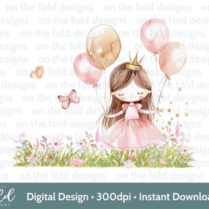 Prinzessin Clipart Geburtstag PNG Pinke Luftballons Fee Aufbügeln Sublimation Crafting Kartenherstellung UVDTF DTG Transparent Download Ich bin drei Pj