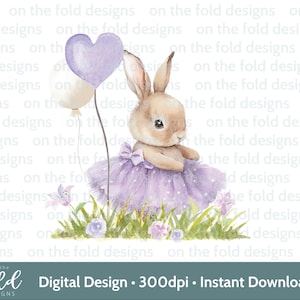 Conejito morado Clipart Bailarina lila Floral Acuarela PNG Descarga digital instantánea Ropa de bebé Diseño de tarjeta Impresión por sublimación UVDTF