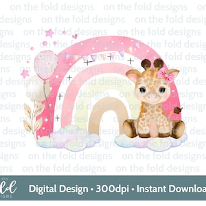 Jirafa Arco Iris PNG, diseño de imágenes prediseñadas transparentes, Cumpleaños de niña, Imagen, impresión por sublimación, fabricación de tarjetas, Imprime tu propia, descarga instantánea