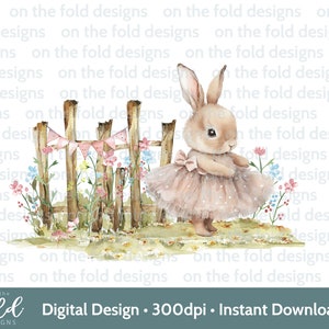 Bunny Ballerina Clipart PNG Download istantaneo per la stampa UVDTF a sublimazione, cartoline, gilet per bambini, bavaglini, inviti