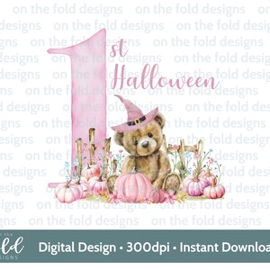 1st ハロウィン かわいいテディ ピンク カボチャ 秋の魔女 ハロウィン PNG デジタル クリップアート ダウンロード トリック オア トリート デザイン 特別なギフト 昇華