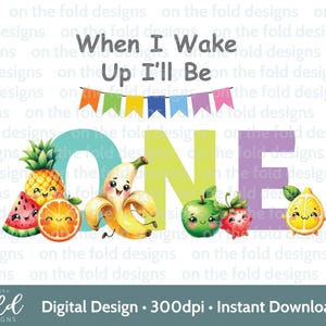 Clipart de 1º aniversário de fruta dançante Um Tutti Fruiti Clipart transparente Impressão de sublimação Aquarela Gráfico Uvdtf nos designs dobrados