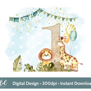 Kijk eens wie is ONE safari-png met dierenblad en glitternummerontwerp. Het is een transparante clipartafbeelding met directe download