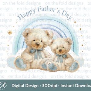 Fête des pères Clipart papa grand-père + bébé ours Clipart arc-en-ciel bleu sublimation impression UVDTF DTG PNG Design graphique papa & fils mignon nounours