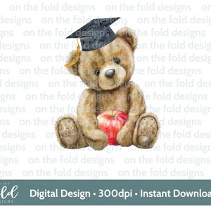 Teacher Teddy Bear Apple, clipart, Gracias png, diseño de asistente de enseñanza de sublimación, imagen imprimible transparente, descarga instantánea