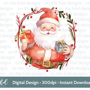 Vater Weihnachten Kranz Clipart, niedlich 1. Weihnachten PNG Sofortiges digitales Aquarell, Baby Kleidung, Kartendesign, Sublimation, St. Nikolaus, Weihnachtsmann