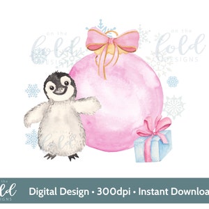 Lindo pingüino y chuchería estilo acuarela descarga digital instantánea clip art ideal para tarjetas de sublimación de Navidad y regalos