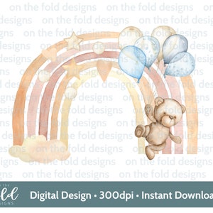 Teddy Rainbow PNG, design clipart trasparente, neonato, immagine di compleanno, stampa a sublimazione, creazione di biglietti, stampa il tuo, download immediato