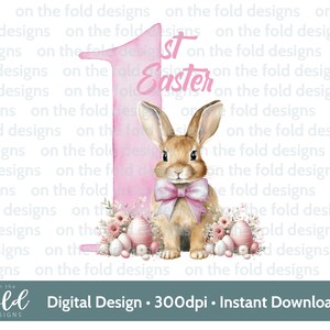 1st Ostern, Pinkes Häschen, Aquarell, PNG, Sublimation, digitale Clipart, Kartenherstellung, Babywesten-Design, UV-DTF Bild, Ostern Pj's