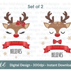 Christmas Believe Clipart rendier Rudolph Pj Xmas Kids Family bijpassende pymjama PNG Xmas Eve sublimatie zak afbeelding Uv DTF DTG Set van 2