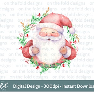 Pai Natal, clipart 1º Natal, Papai Noel, Coroa de Azevinho PNG clipart digital instantâneo, roupas de bebê, design de cartão, design de camiseta por sublimação