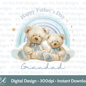 Fête des pères grand-père + bébé ours Clipart arc-en-ciel bleu sublimation impression UVDTF DTG Image PNG Tumbler Design graphique papa et fils mignon nounours