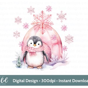Clipart di pinguino di Natale rosa 1° Natale bambini pigiama PNG design di biglietti palline artigianato sublimazione acquerello sacco di Babbo Natale grafica UV DTF DTG immagine