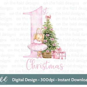 Ballerina Weihnachten Hase rosa Weihnachtsbaum Bogen Clipart PNG Sofortiger download Sublimationskarte, der Handwerk Sublimation DTF DTG Bild macht