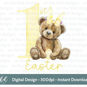 Clipart di orsacchiotto di Pasqua 1° orecchie da coniglio di Pasqua Acquerello PNG Clipart digitale istantanea Vestiti per bambini Design della carta Gilet Stampa a sublimazione UVDTF