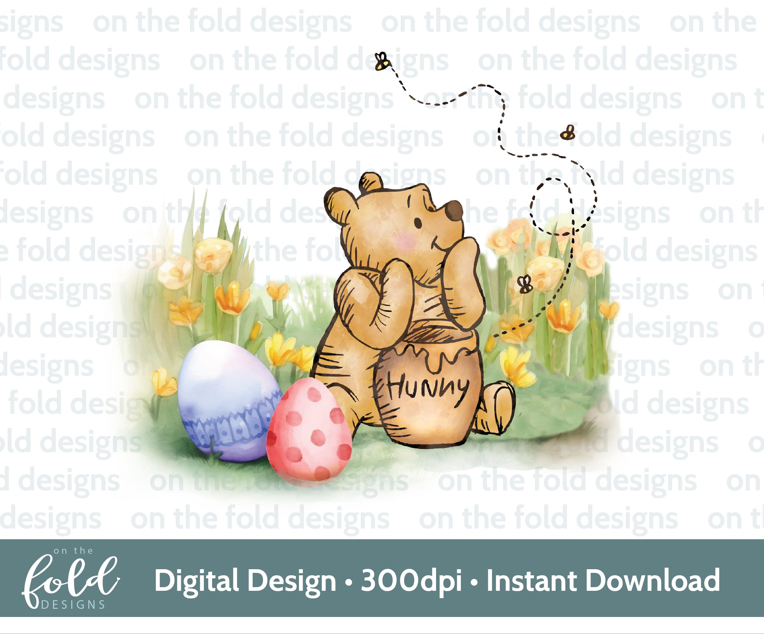 Classic Winnie the Pooh Easter Egg, Watercolour PNG, Sublimation