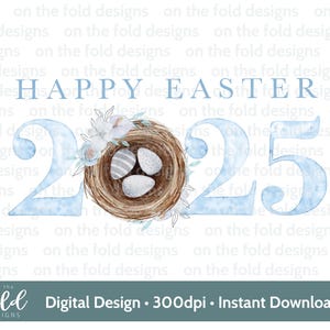 Clipart Pasqua 2025 Nido blu Acquerello PNG Sublimazione Clipart digitale Creazione di biglietti Design gilet per bambini Immagine UV-DTF Design biglietti pigiama