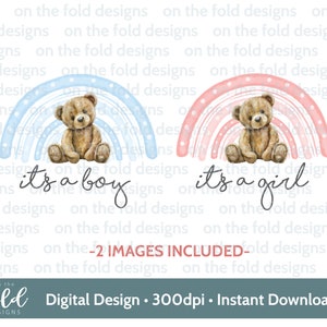 Teddy Rainbow, è un maschio e una femmina, PNG, design clipart trasparente, neonato, immagine di compleanno, stampa a sublimazione, creazione di biglietti gemelli png
