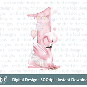Flamingo, ersten Geburtstag, eins, Clipart, png, sofortiger Download, Sublimation, Basteln, Mädchen Geburtstag, Kartendesign, pinkes girly Design, Nummer 1