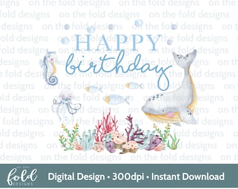 Under the Sea birthday, clipart, happy birthday png, sublimation party design, transparent clipart, printable image, instant download