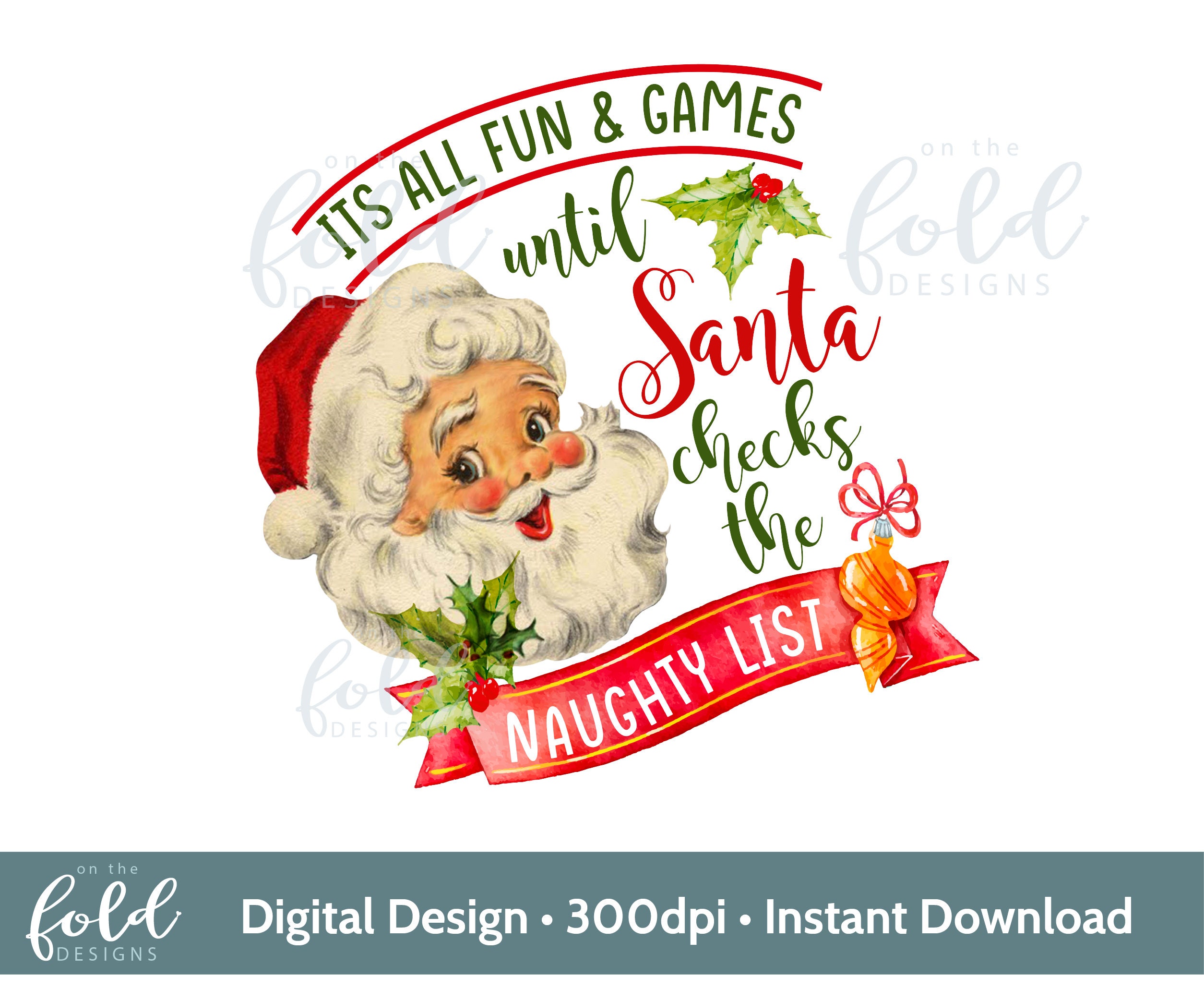 Vintage Santa Naughty List Retro PNG Clipart for Sublimation