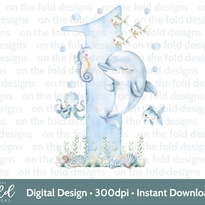 Under The Sea 1st Birthday Clipart Delphin Nummer Eins Png Sublimationsparty Design, transparentes Clipart, druckbares Bild, sofortiger Download