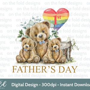 Twin Dad Gay Daddy Pride Dad Teddy Bear PNG Mismo Sexo Familia Teddies Transparente Día del Padre Recuerdo, Diseño de Sublimación Descarga Digital