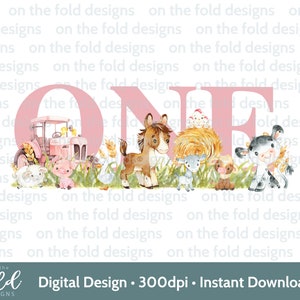 Rose ferme cour animaux PNG Clipart 1er anniversaire Tshirt carte design DTF DTG impression par sublimation téléchargement immédiat fille une invite autocollant