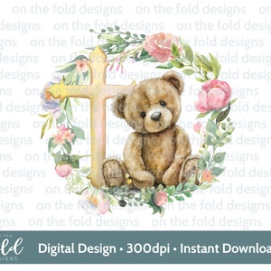 Teddy Bear Christening, Baptism, Naming Day, Holy Communion  Cross, PNG, sublimation design, instant download file, transparent background