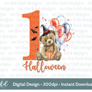 Herbst 1st Halloween Teddybär Kürbis PNG sofortiger digitaler Clipart-Download, Babykleidung neues Babykartendesign spezielles Geschenk Sublimation