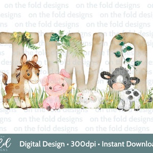 Clipart ferme deux animaux PNG 2e anniversaire Tshirt carte Design DTF DTG impression par sublimation Téléchargement instantané fille un invite autocollant