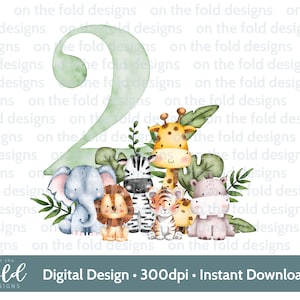Safari 2.Geburtstag png, Dschungeltier, transparente Cliparts, sofortiger Download, Geburtstagsgeschenk, Kartenherstellung, Geburtstagsposter zum Ausdrucken, Einladung