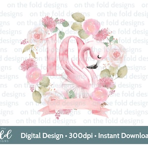 Flamant rose, 10e anniversaire, neuf, clipart, png, téléchargement immédiat, sublimation, artisanat, anniversaire de filles, conception de cartes, conception rose girly, non. 10