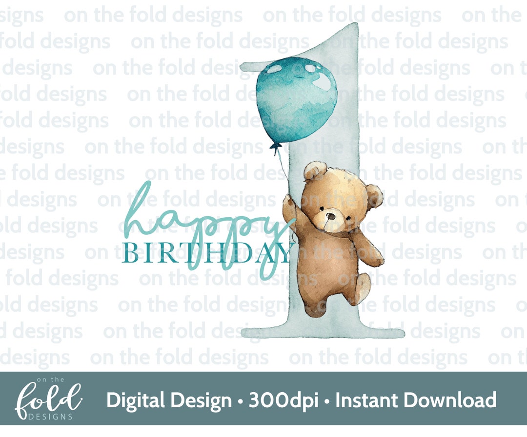 Teddy Bear 1st Birthday Clipart: Balloon Party Design (PNG Digital ...