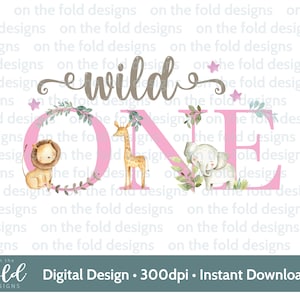 Clipart Wild One Safari, Animali della giungla, PNG, Stampa personalizzata a sublimazione trasparente, Regali per biglietti di primo compleanno, Invito, Pellicola DTF DTG