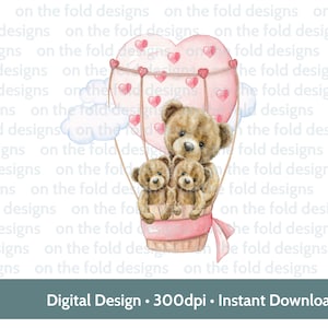 Oso de peluche 1er Día de las Madres Bebé Niña Gemela Globo Aerostático Clipart Nueva Momia PNG Imagen Digital Sublimación DTF Tarjeta de Impresión Haciendo Chaleco de Bebé,