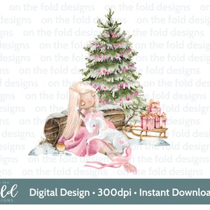 Clipart fée rose hiver forêt neige Noël PNG téléchargement numérique instantané Sublimation carte conception boule impression pyjama souvenir artisanat
