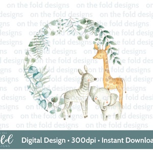 Couronne de clipart Safari anniversaire ou nouveau graphique Bbay, bébés animaux mignons, téléchargement transparent de conception de carte de gilet UVDTF, impression par sublimation