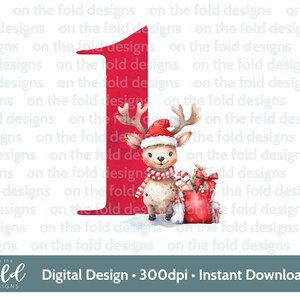 1er Noël, renne Rudolph, impression par sublimation, téléchargement clipart numérique instantané PNG, vêtements pour bébés, cartes de Noël, bavoirs, aquarelle