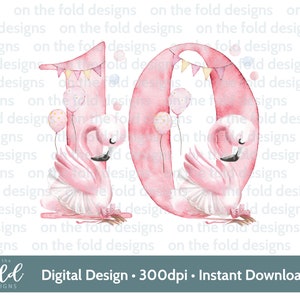 Flamingo, 10.Geburtstag, zehn, Clipart, PNG, Sofort Download, Sublimation, Basteln, Mädchen Geburtstag, Kartendesign, Mädchen Design, Zahl