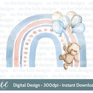 Nounours arc-en-ciel PNG, création de cliparts transparents, nouveau-né, image d'anniversaire, impression par sublimation, fabrication de cartes, imprimez le vôtre, téléchargement immédiat