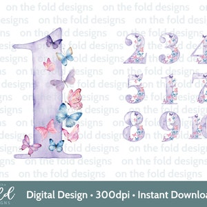 Schmetterling Clipart Geburtstag Zahl 1 2 3 4 5 6 7 8 9 10 Lila Bild PNG Instant Download Sublimation Basteln Karte Cake Topper UVDTF