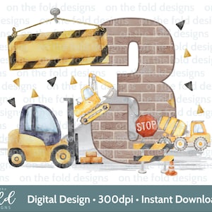 Équipe de construction 3 Clipart famille Tshirt Digger excavatrice PNG anniversaire t-shirts Sublimation Design Image numérique Cake Topper Shirt Design UVDTF