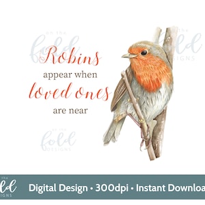 Les rouges-gorges apparaissent lorsque des êtres chers sont proches du souvenir Téléchargement instantané de clipart numérique PNG pour la fabrication de toboggans aquatiques par sublimation