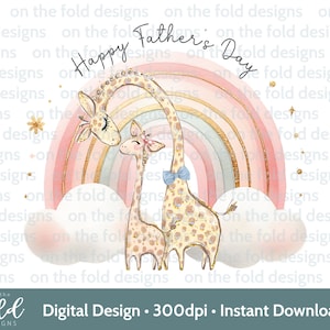 Clipart de jirafa del Día del Padre Papá + Bebé Arcoíris rosa Impresión por sublimación UVDTF Imagen DTG Diseño PNG Gráfico Papá e hija Lindo osito de peluche